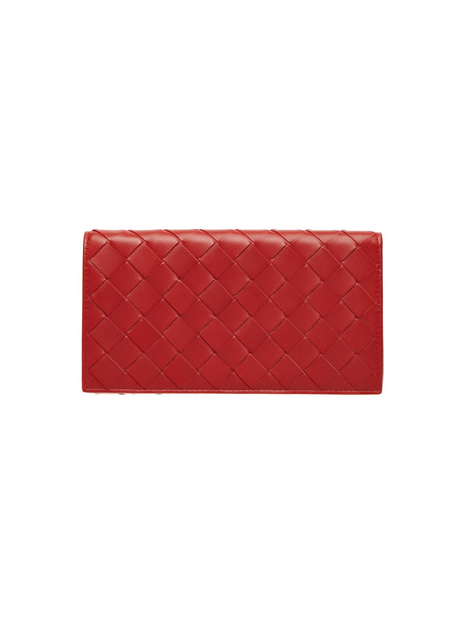 Continental Wallet in Intrecciato Leather in Chili Red