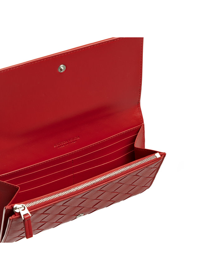 Continental Wallet in Intrecciato Leather in Chili Red