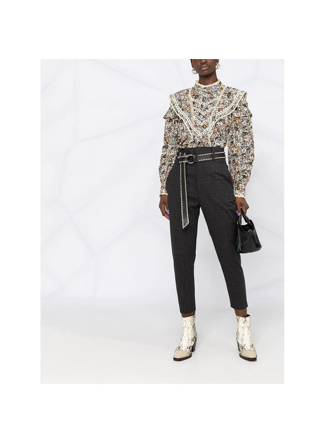 High Waisted Cropped Pants in Wool in Black