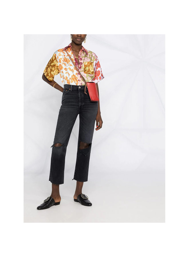 High Rise Distressed Denim Pants in Faded Black