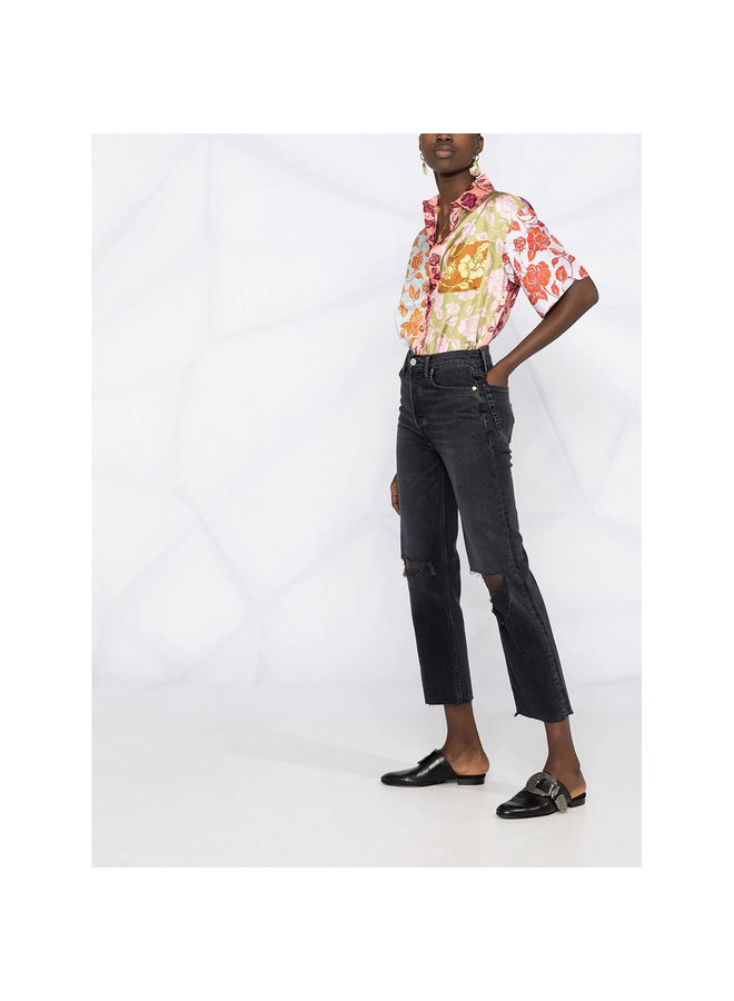 High Rise Distressed Denim Pants in Faded Black