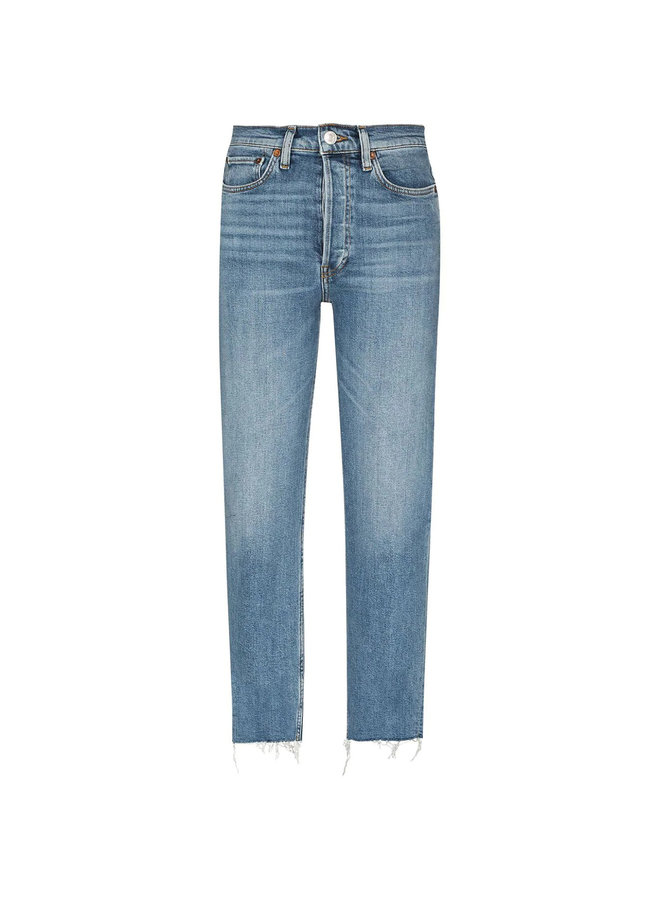 High Waisted Denim Pants in Stonewash Blue