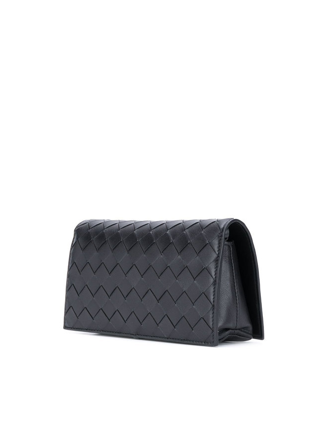 Crossbody Wallet Pouch in Intrecciato Leather in Black