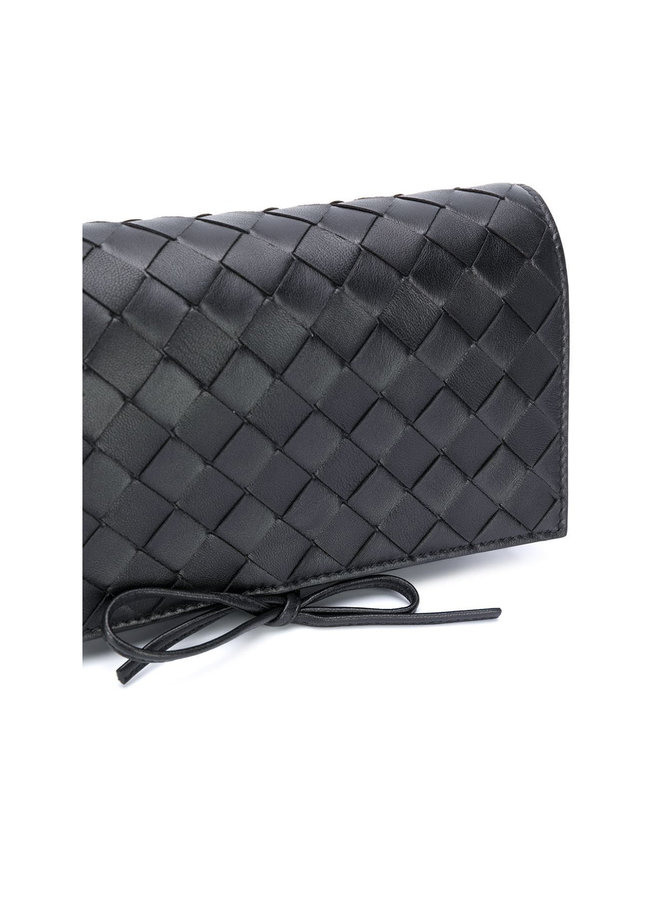 Crossbody Wallet Pouch in Intrecciato Leather in Black
