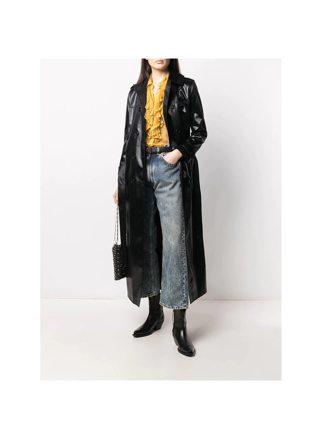 Double Breasted Trench Coat with Belt in Black