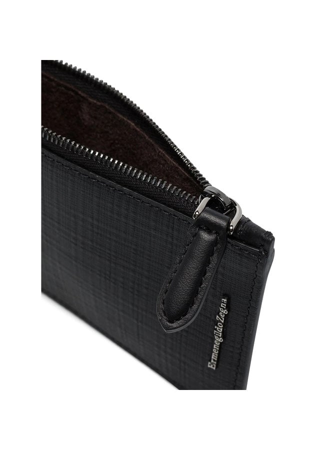 Ermenegildo Zegna Zip Card Holder in Saffiano Leather in Black