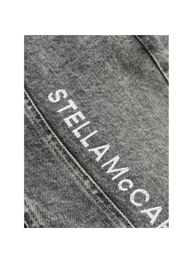 Logo Embroidered Denim Jeans in Washed Grey