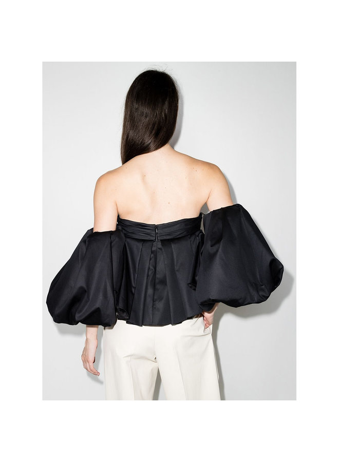 Katerina Puff Short Sleeve Blouse in Black