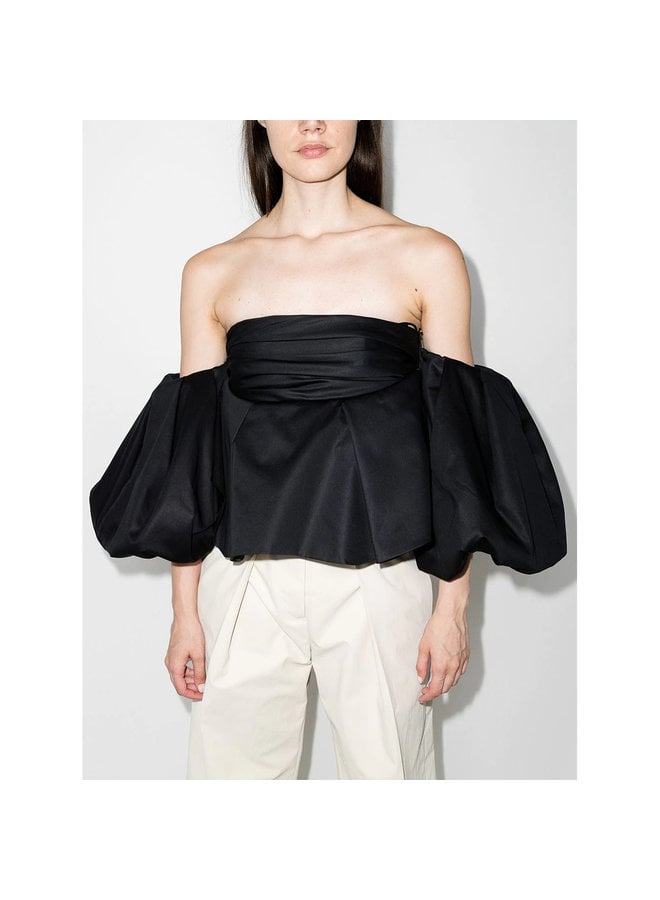 Katerina Puff Short Sleeve Blouse in Black