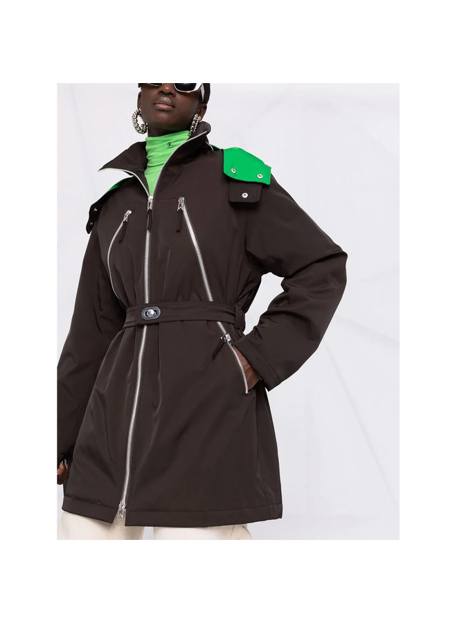 Short Hooded Coat in Brown/Green
