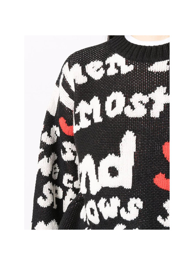 Slogan Knitted Sweater in Black