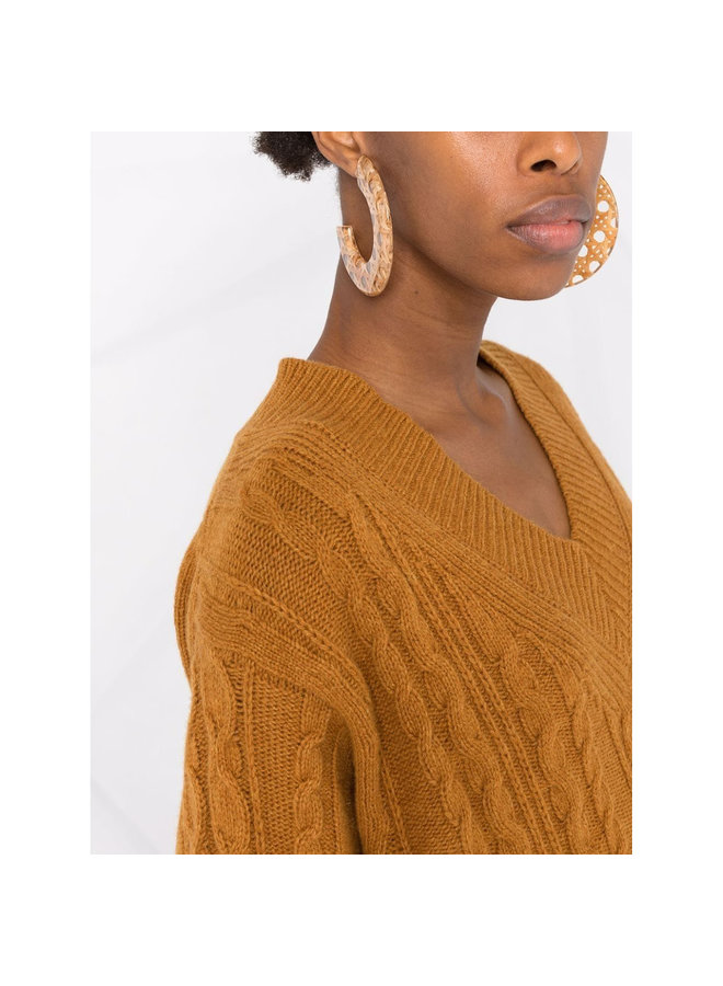 V-Neck Knitted Sweater in Brown