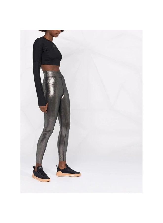 High Waisted Leggings in Shiny Silver
