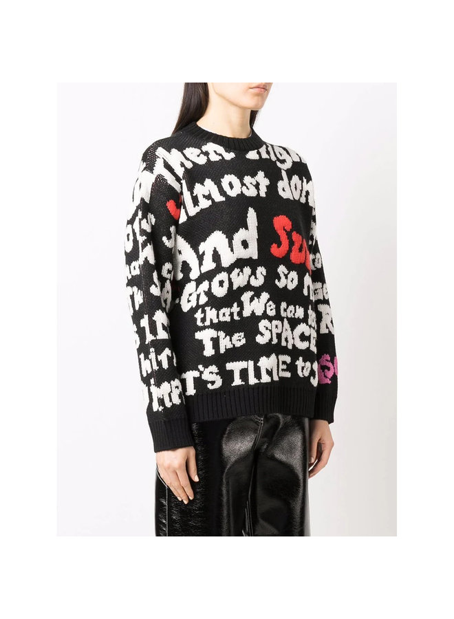 Slogan Knitted Sweater in Black