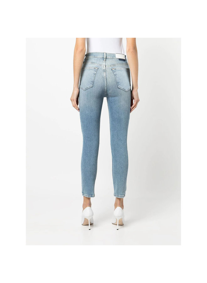 90s High Rise Ankle Crop Distressed Jeans in Blue