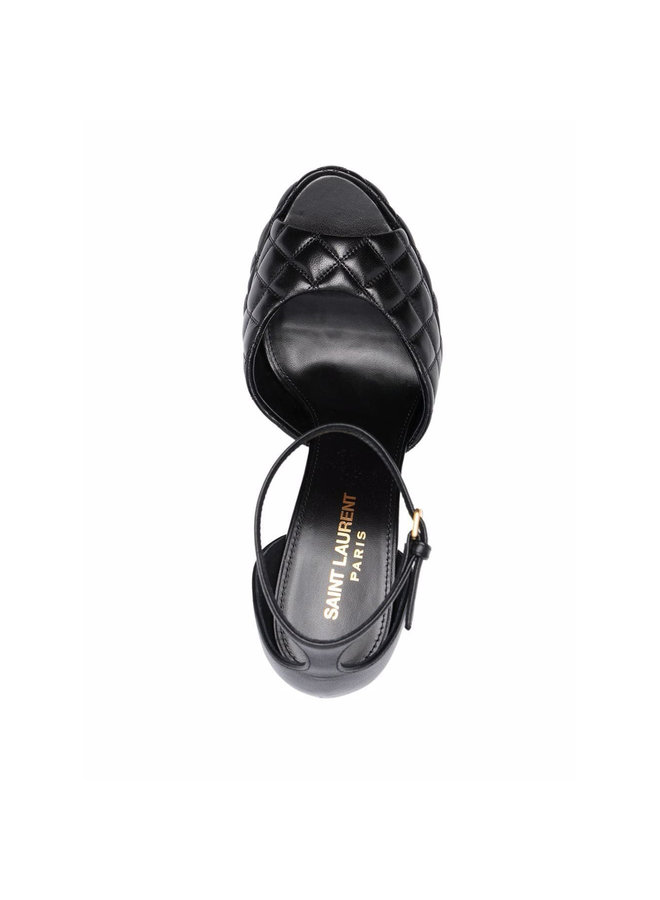 High Heel Quilted Platform Sandals in Black