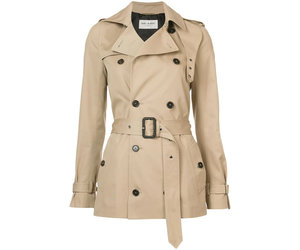 Short Gabardine Trench Coat in Beige - Amicci