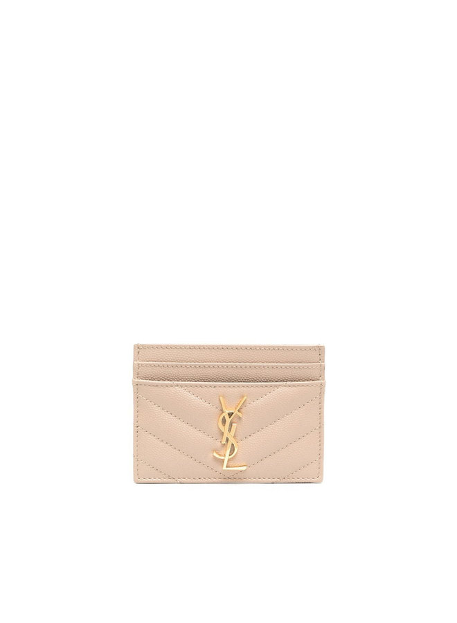 Logo Card Holder in Beige/Gold