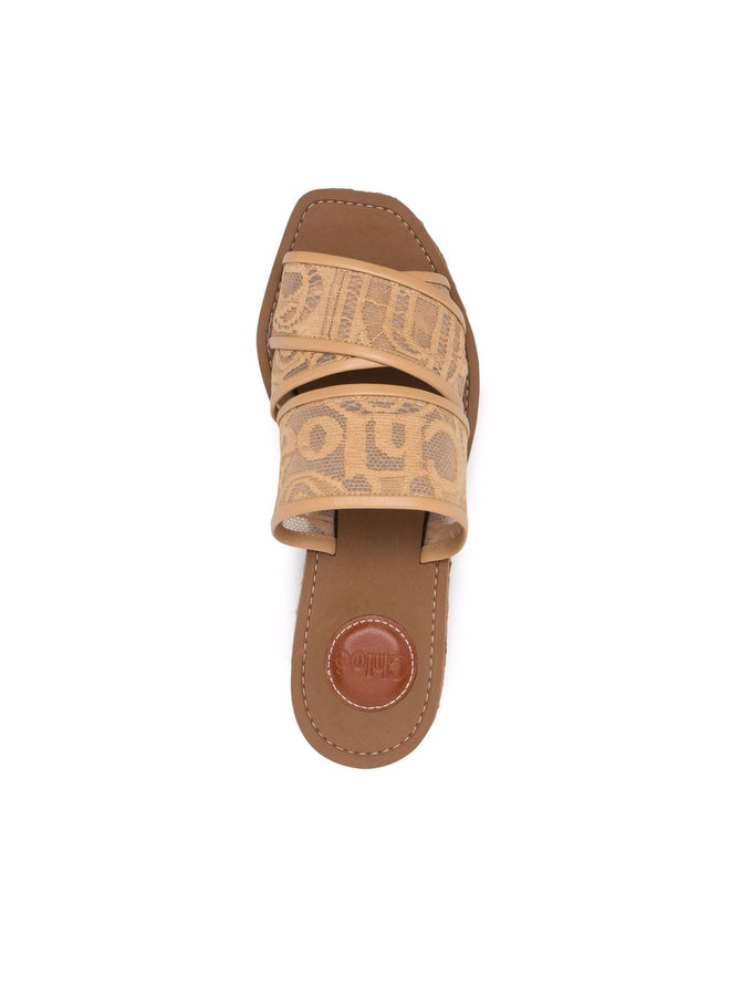 Woody Logo Wedge Mules in Beige