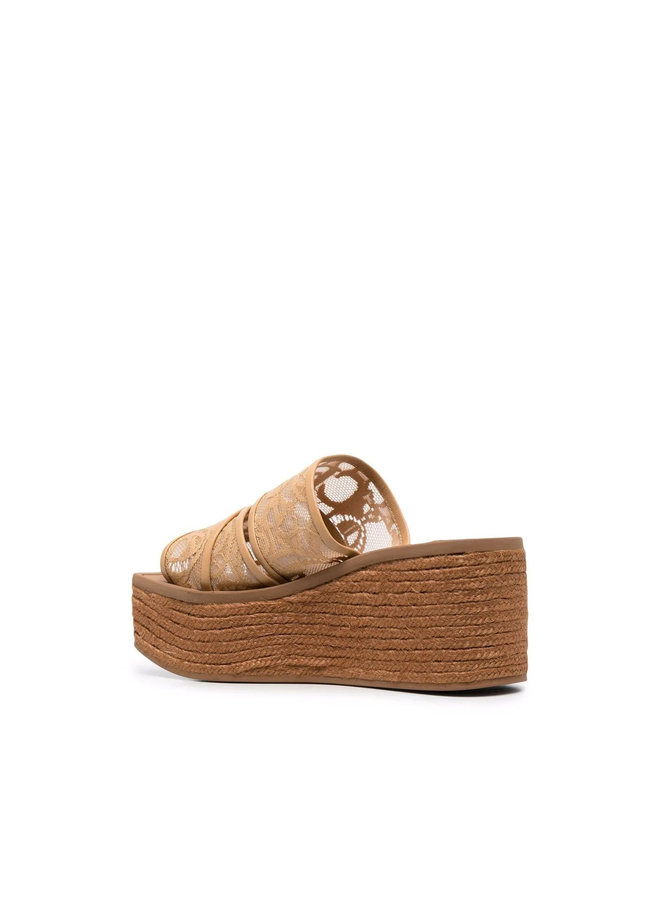 Woody Logo Wedge Mules in Beige