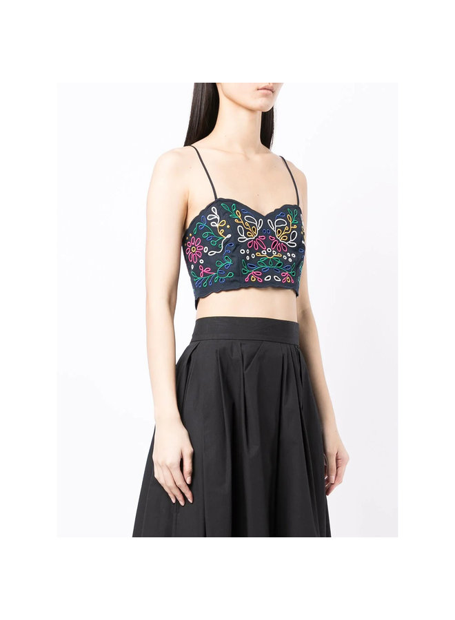 Crop Top with Embroidered Details in Blue Multi
