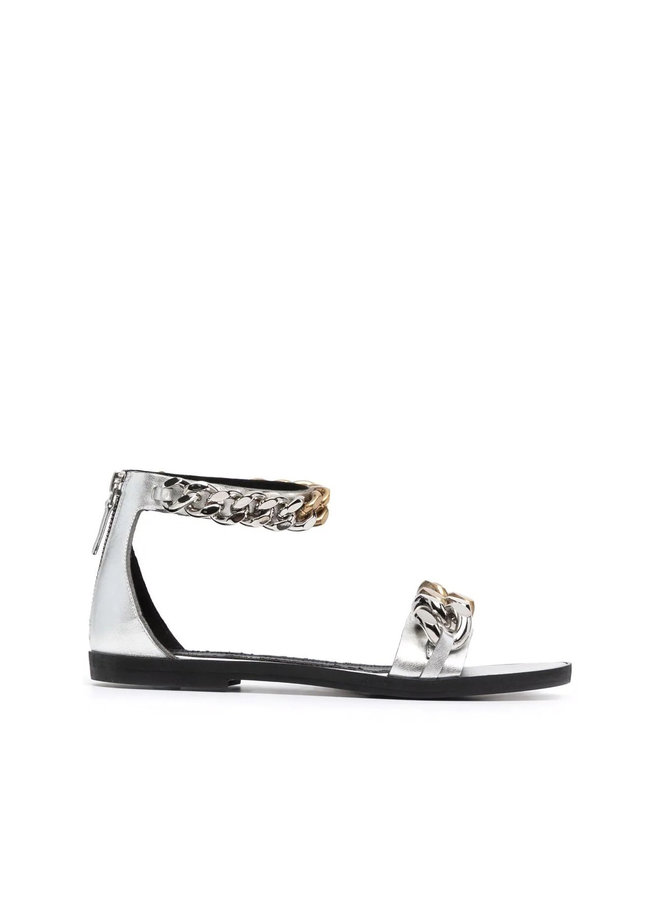 Chain Flat Sandals in Silver