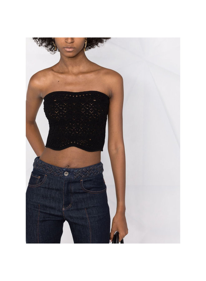 Crochet Crop Strapless Top in Black