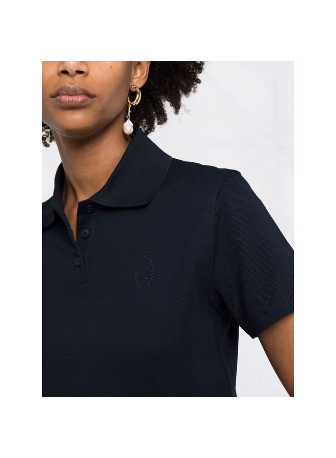Logo Cropped Polo T-Shirt in Marine Blue