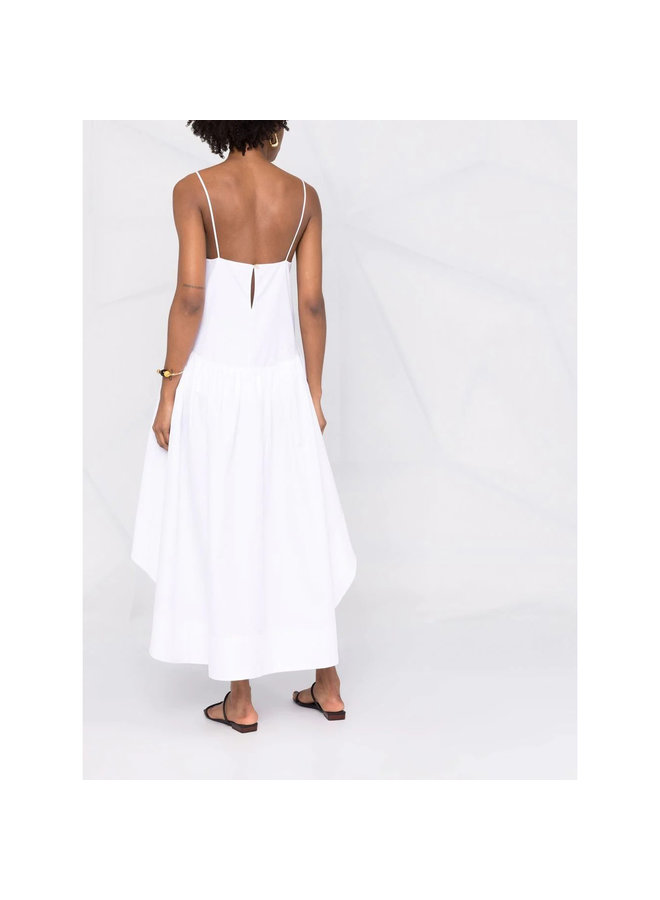 Drop-Hem Midi Dress in White