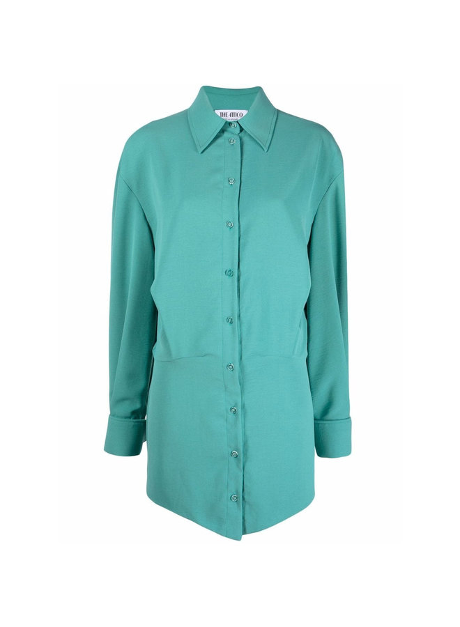 Long Sleeve Shirt Dress in Oxide Green