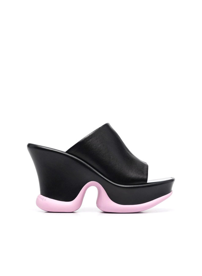 Platform Mules in Black/Pink