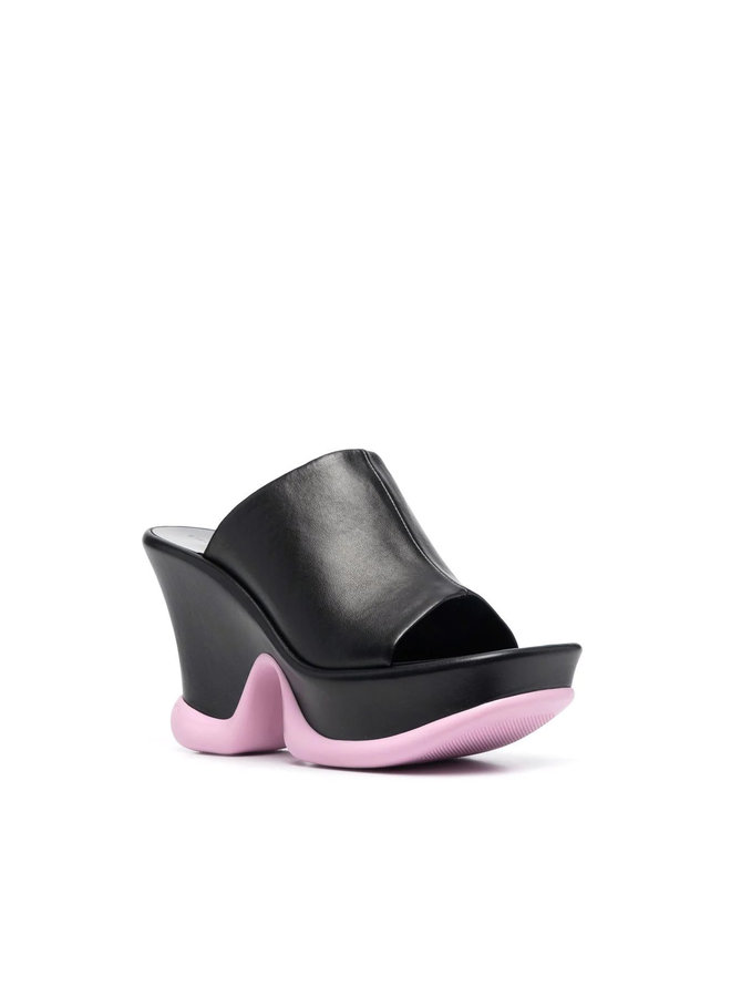 Platform Mules in Black/Pink