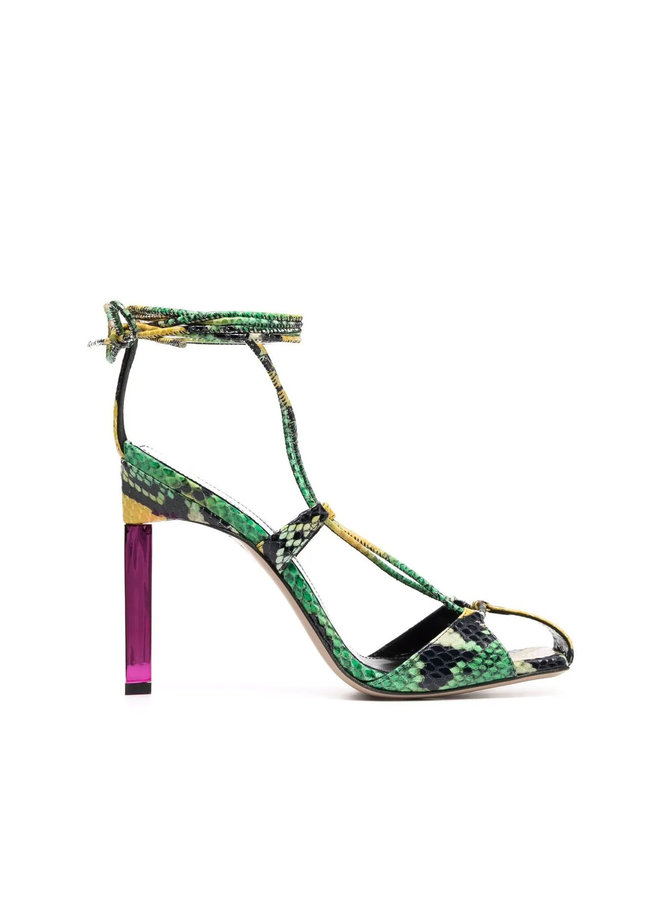 High Heel Snake Effect Sandals in Green/Yellow