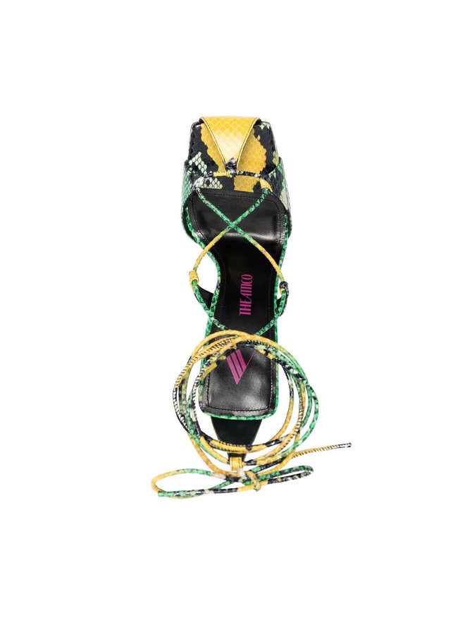 High Heel Snake Effect Sandals in Green/Yellow