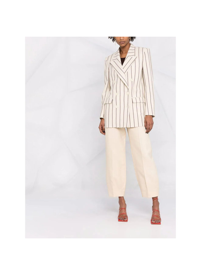 Double Breasted Stripe Blazer Jacket in Ecru