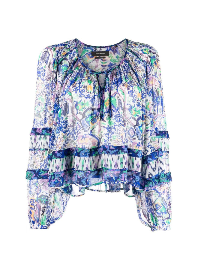 Long Sleeve Printed Blouse in Blue