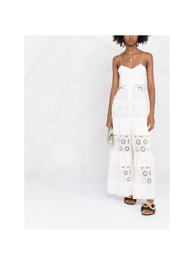 Long Embroidered Dress in White