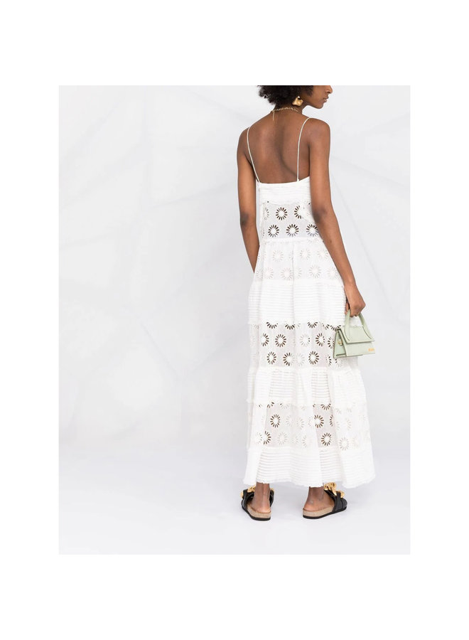 Long Embroidered Dress in White