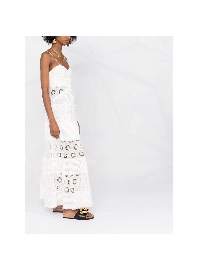 Long Embroidered Dress in White