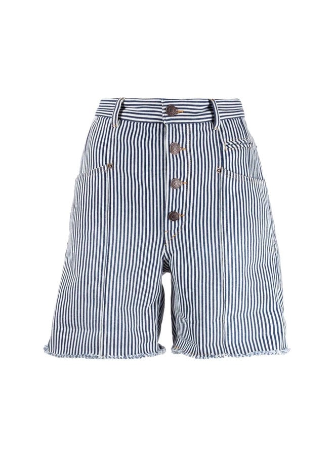 High Waisted Striped  Shorts in White/Blue