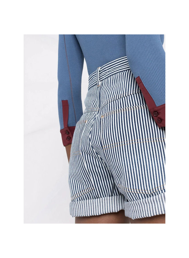 High Waisted Striped  Shorts in White/Blue