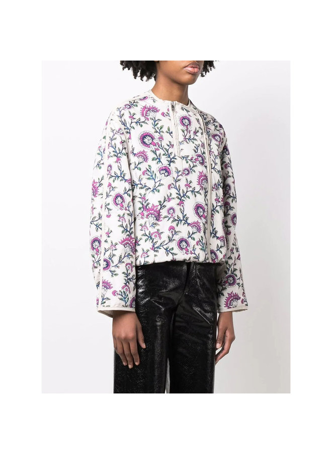 Printed Short Jacket in Ecru