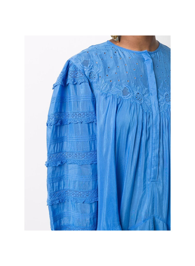 Mini Embroidered Shirt Dress in Blue