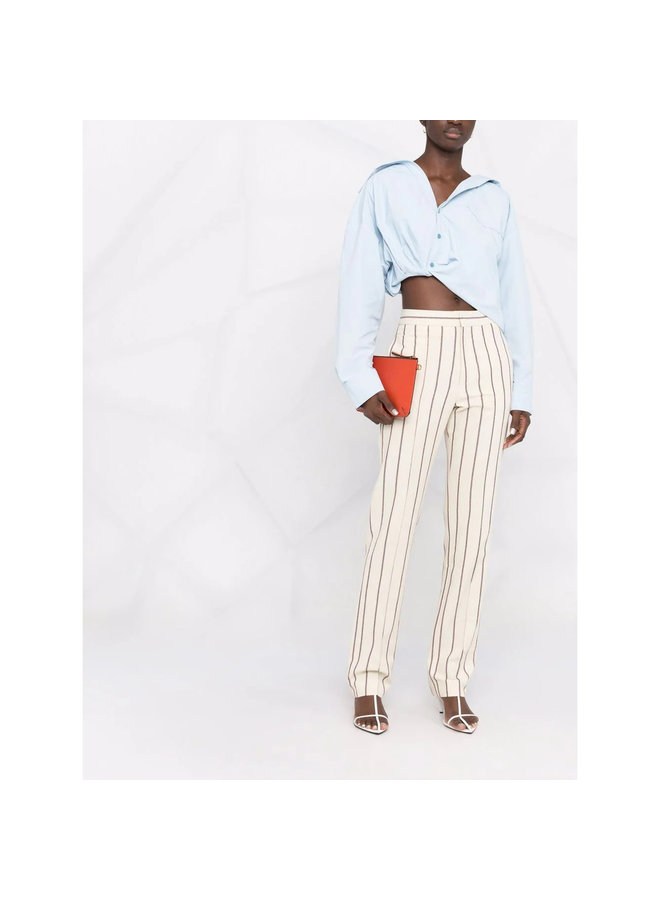 Straight Leg Striped Pants in Ecru