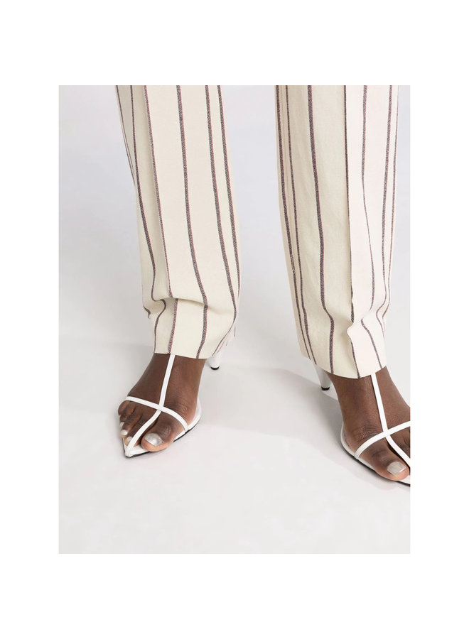 Straight Leg Striped Pants in Ecru