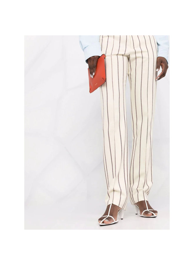 Straight Leg Striped Pants in Ecru