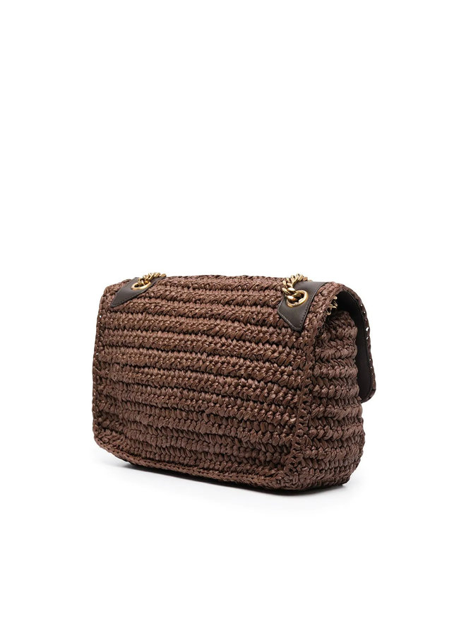 Niki Medium Shoulder Bag in Raffia Brown