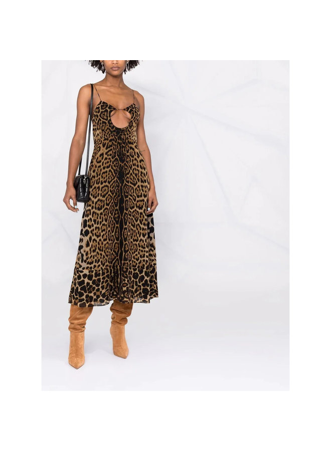 Cut Out Midi Dress in Leopard