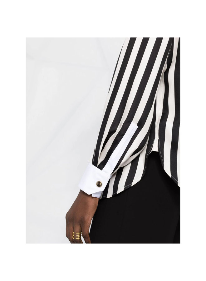 Long Sleeve Striped Shirt in Black/White