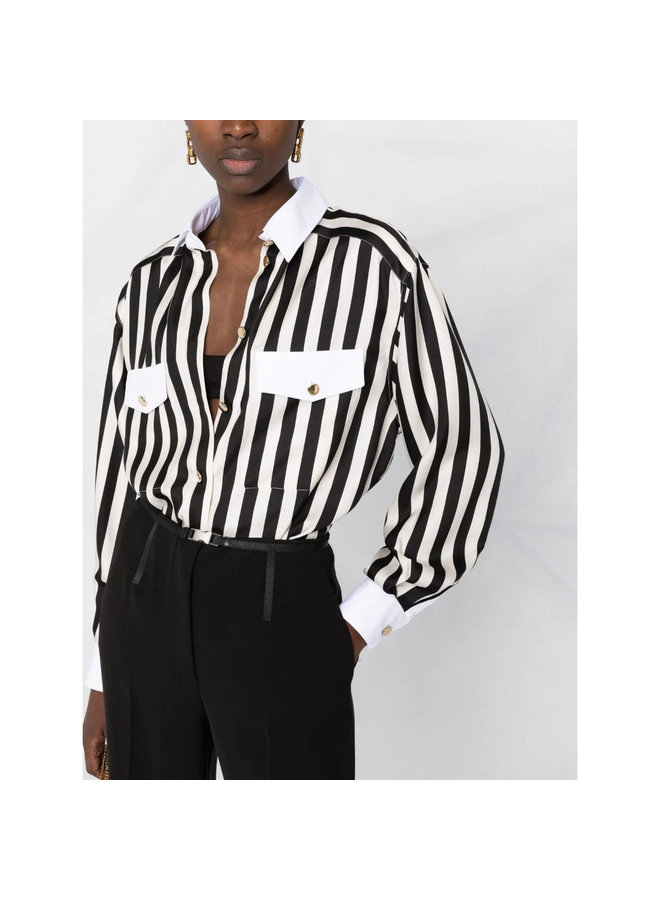 Long Sleeve Striped Shirt in Black/White